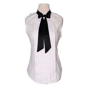 CODO Women's M Bow Neck Pleated Sailor Blouse White Cotton Academia Prep School